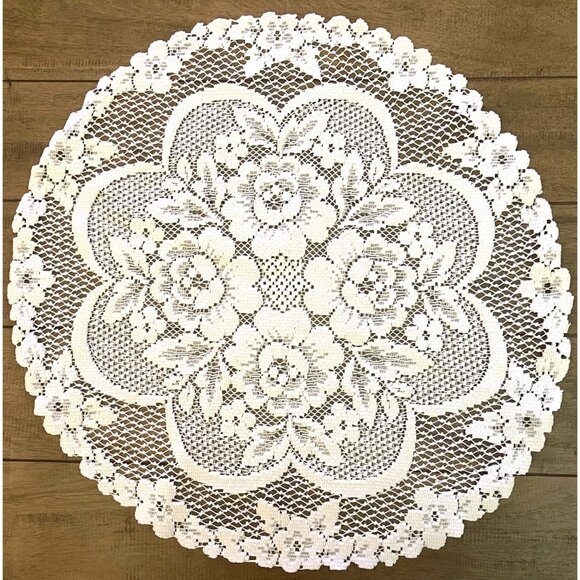 Round Floral Lace Doily 15" Elegant Decor Tables Weddings & Crafts GrannyCore - Picture 1 of 3